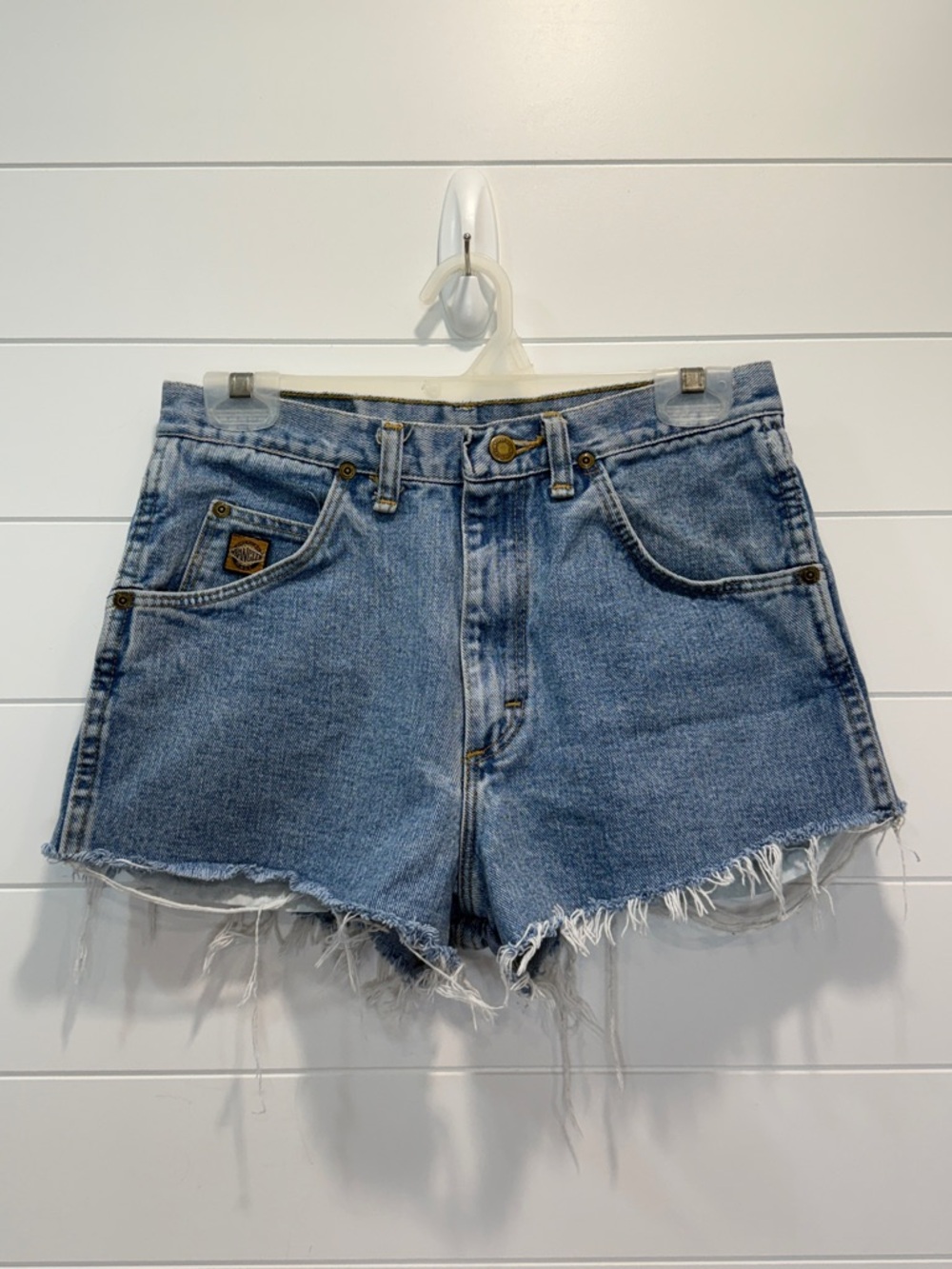 Vintage Wrangler Light Blue High-Rise Frayed Hem Denim Shorts